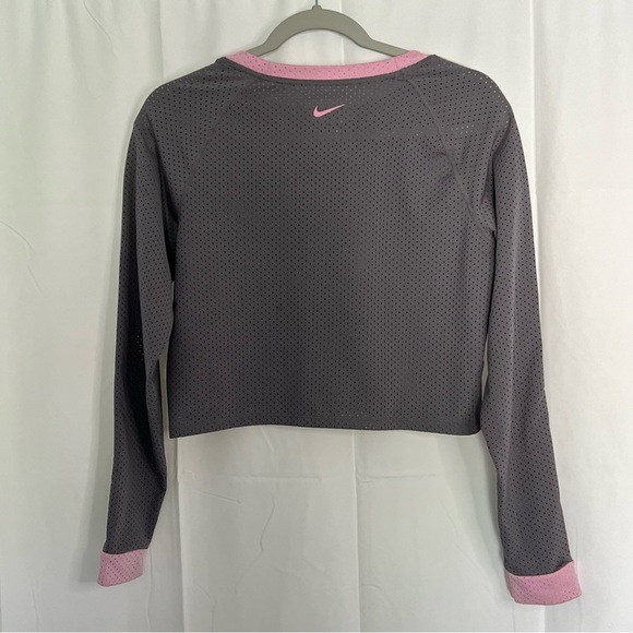 Nike Cropped Running Top Women's Gunsmoke/Pink Athleisure Activewear Gym Sz S - Picture 3 of 7